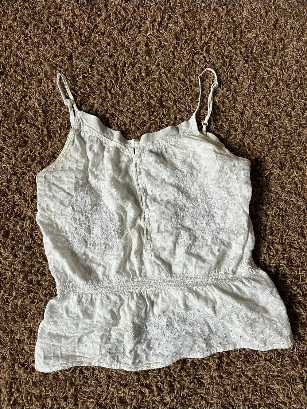 Vintage Women's Button Down Embroidered Sleeveless Peplum Peasant Blouse